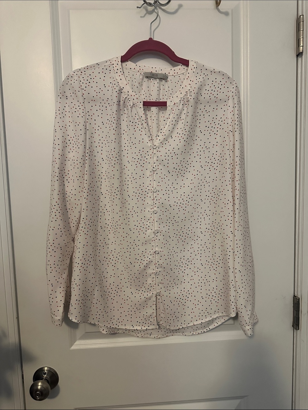 Dalia Ivory Button-Down Blouse with Black Dot Print